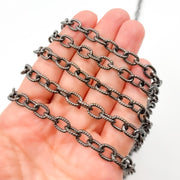 Black Rhodium Sterling Silver Twisted Oval Link Chain
